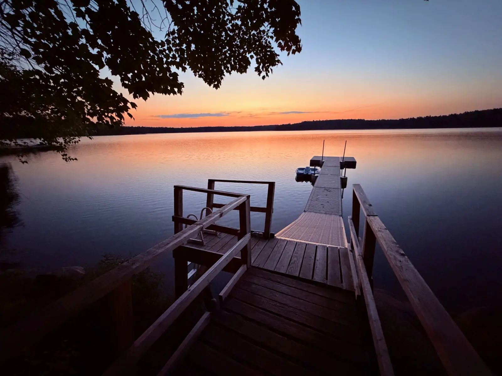 The Camp Konewago dock at sunset
