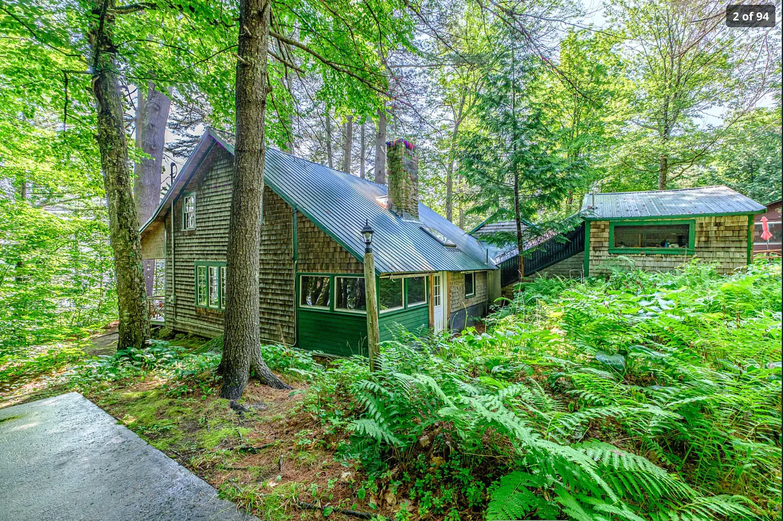 Camp cabins tucked into a green woodland